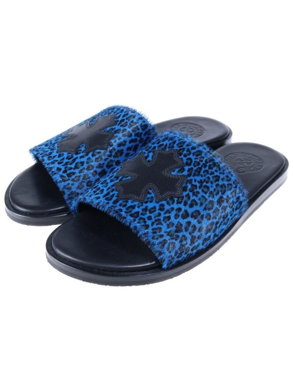 Chrome Hearts CH Slide CH Plus Patch Calf Hair Sandals Blue